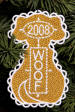 dog motif with scallops, date and woof